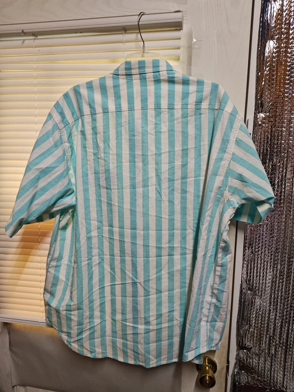 Levi's Aqua and White Vertical Stripe Short-Sleeve Button-Up